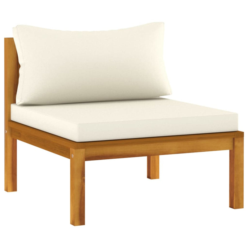 2 Piece Patio Sofa Set with Cream White Cushions Acacia Wood