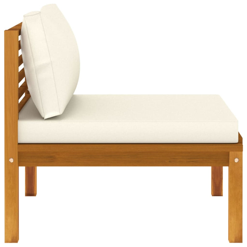 2 Piece Patio Sofa Set with Cream White Cushions Acacia Wood