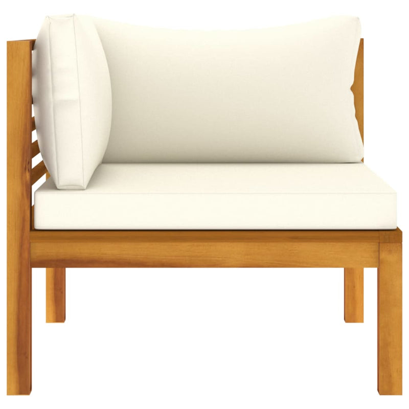 Sectional Corner Sofa with Cream White Cushion Acacia Wood