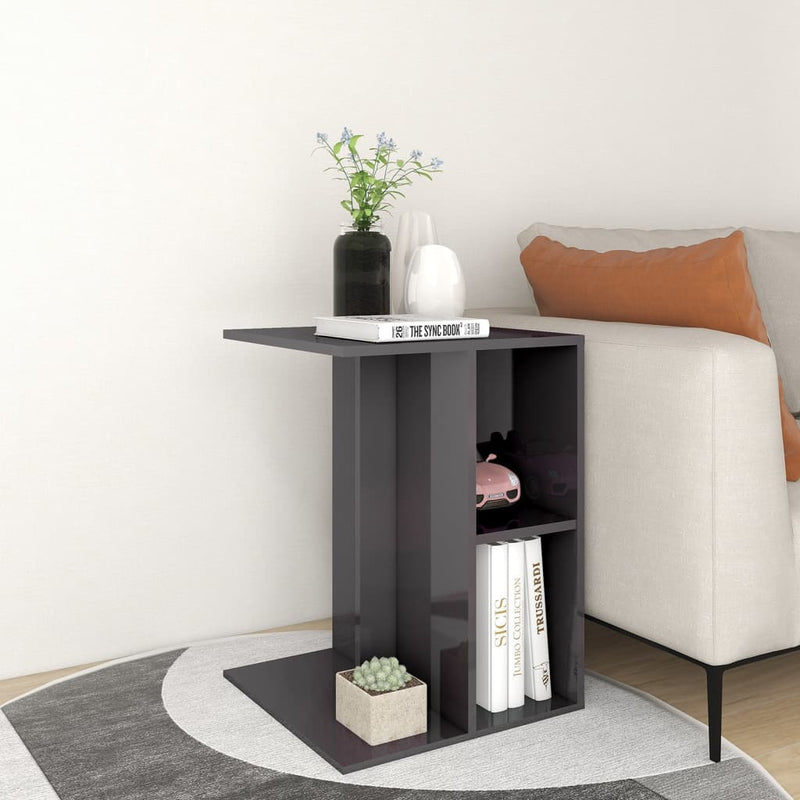 Side Table High Gloss Gray 24"x16"x18" Chipboard