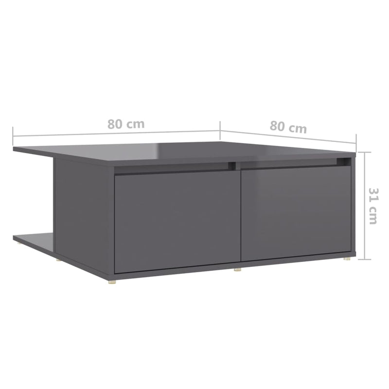 Coffee Table High Gloss Gray 31.5"x31.5"x12.2" Chipboard