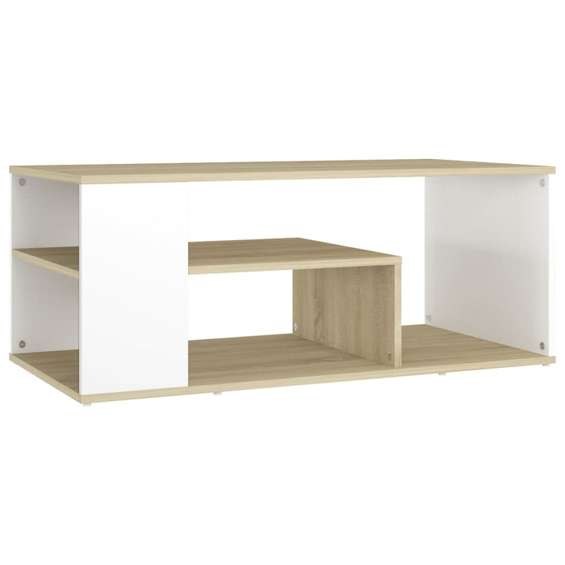 Coffee Table White and Sonoma Oak 39.4"x19.7"x15.7" Chipboard
