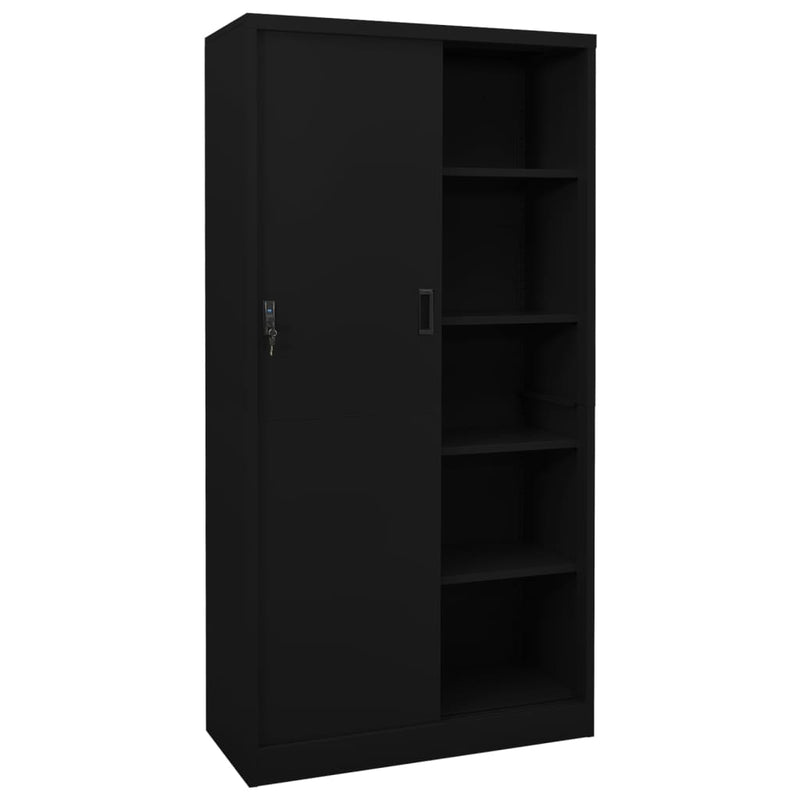 Office Cabinet with Sliding Door Black 35.4"x15.7"x70.9" Steel