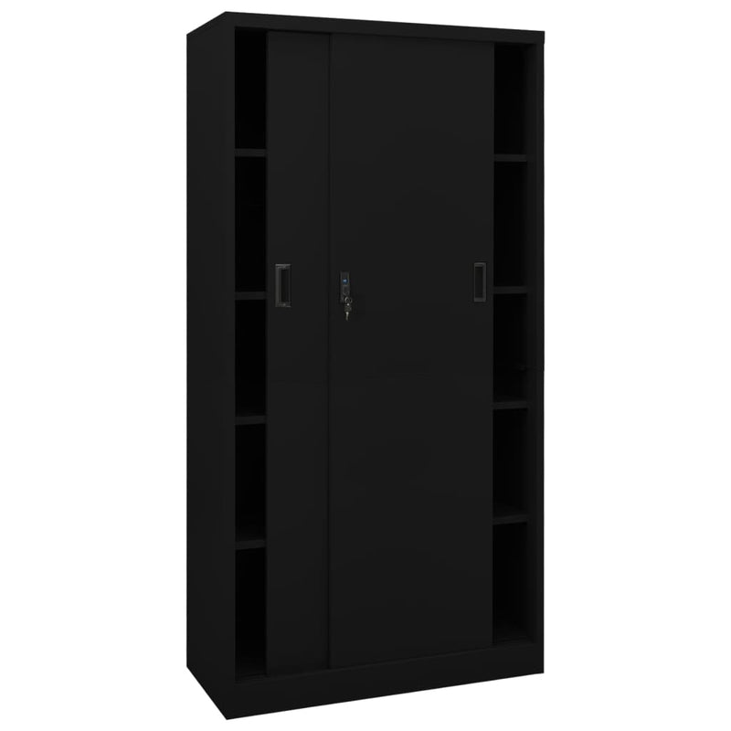 Office Cabinet with Sliding Door Black 35.4"x15.7"x70.9" Steel
