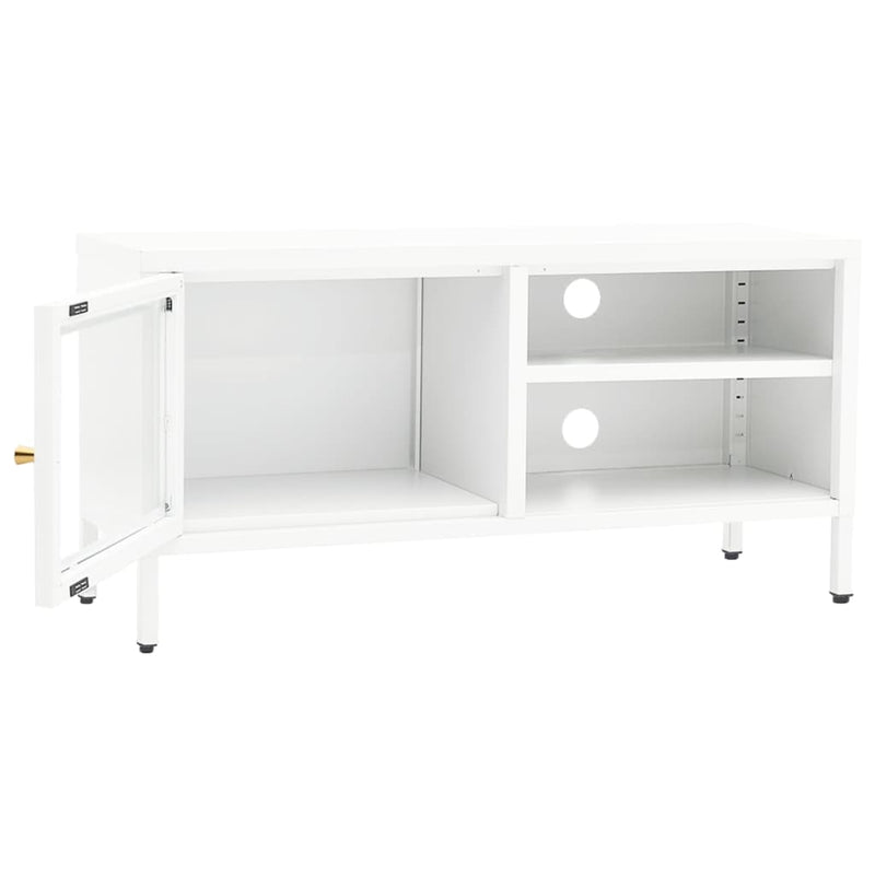 TV Cabinet White 35.4"x11.8"x17.3" Steel and Glass