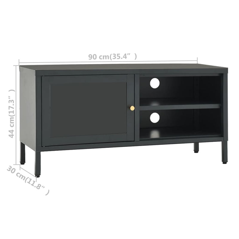 TV Cabinet Anthracite 35.4"x11.8"x17.3" Steel and Glass