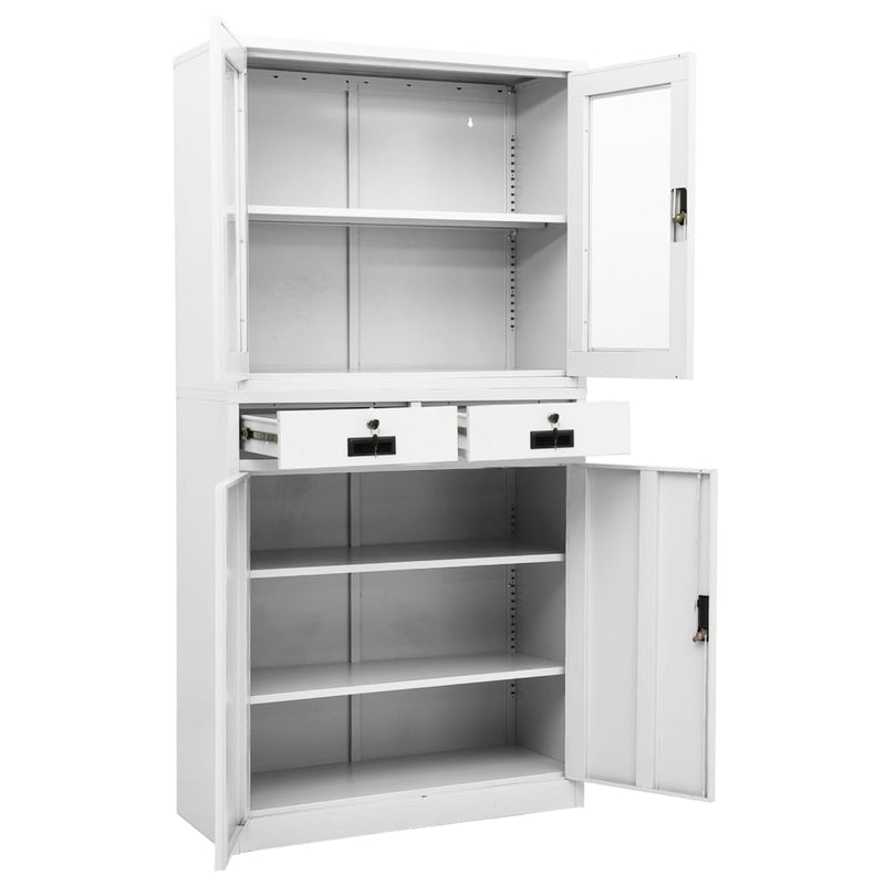 Office Cabinet White 35.4"x15.7"x70.9" Steel and Tempered Glass