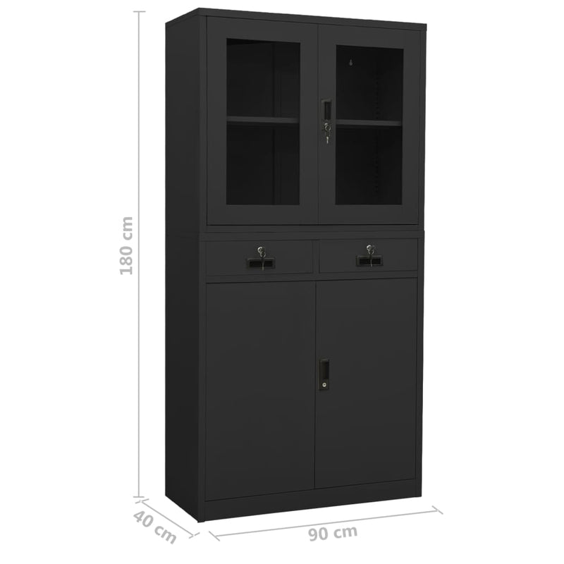 Office Cabinet Anthracite 35.4"x15.7"x70.9" Steel and Tempered Glass