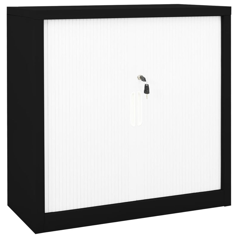 Sliding Door Cabinet Black and White 35.4"x15.7"x35.4" Steel