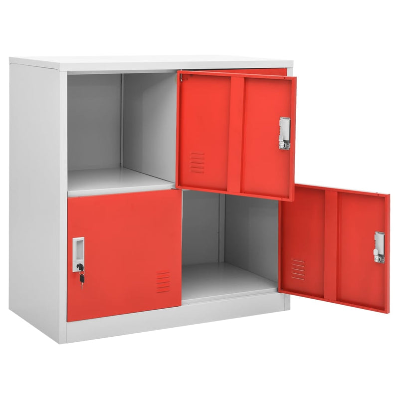 Locker Cabinet Light Gray and Red 35.4"x17.7"x36.4" Steel