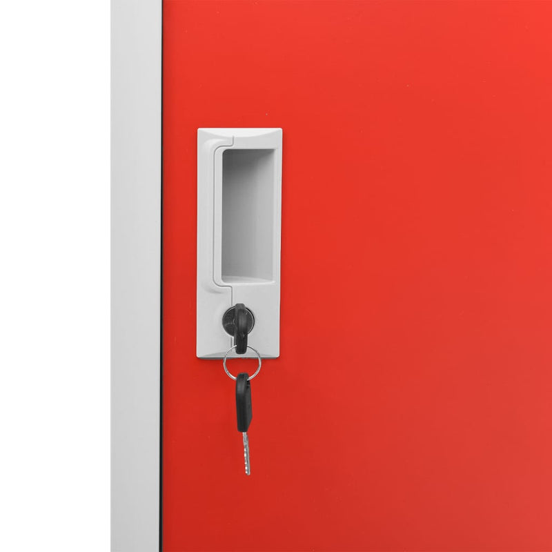 Locker Cabinet Light Gray and Red 35.4"x17.7"x36.4" Steel