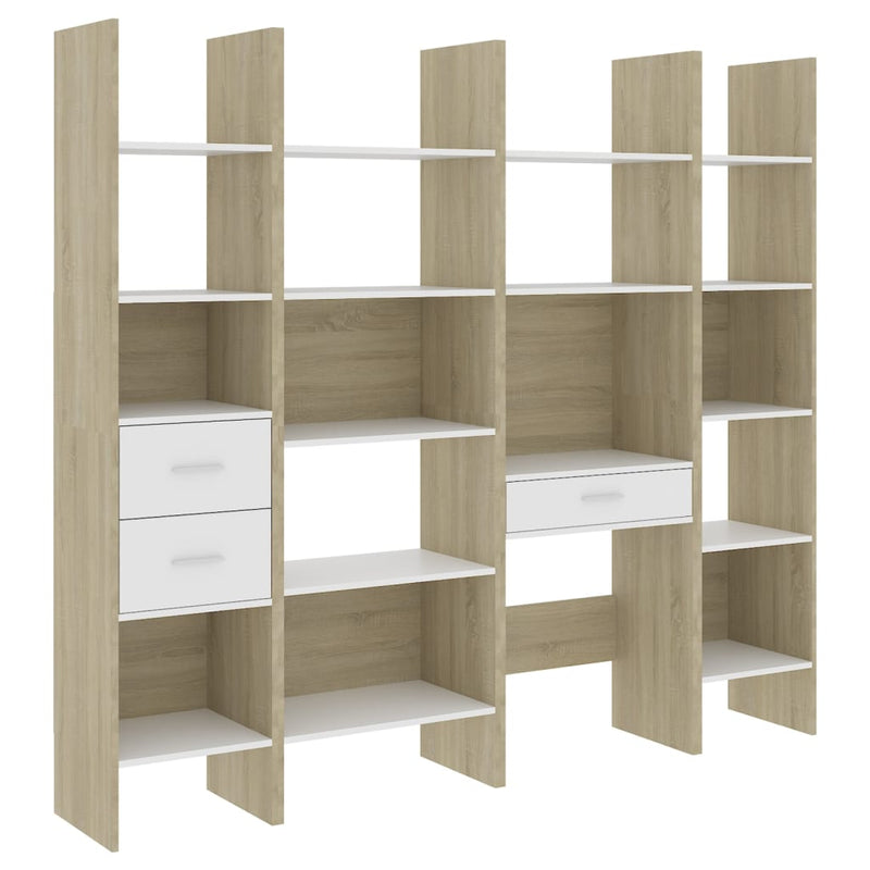 4 Piece Book Cabinet Set White and Sonoma Oak Chipboard