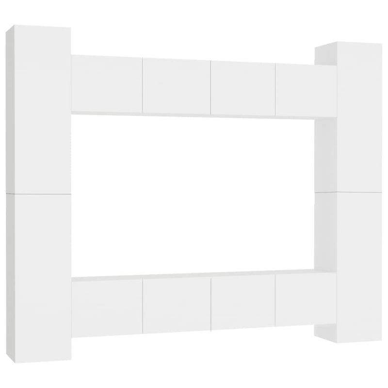 8 Piece TV Cabinet Set White Chipboard