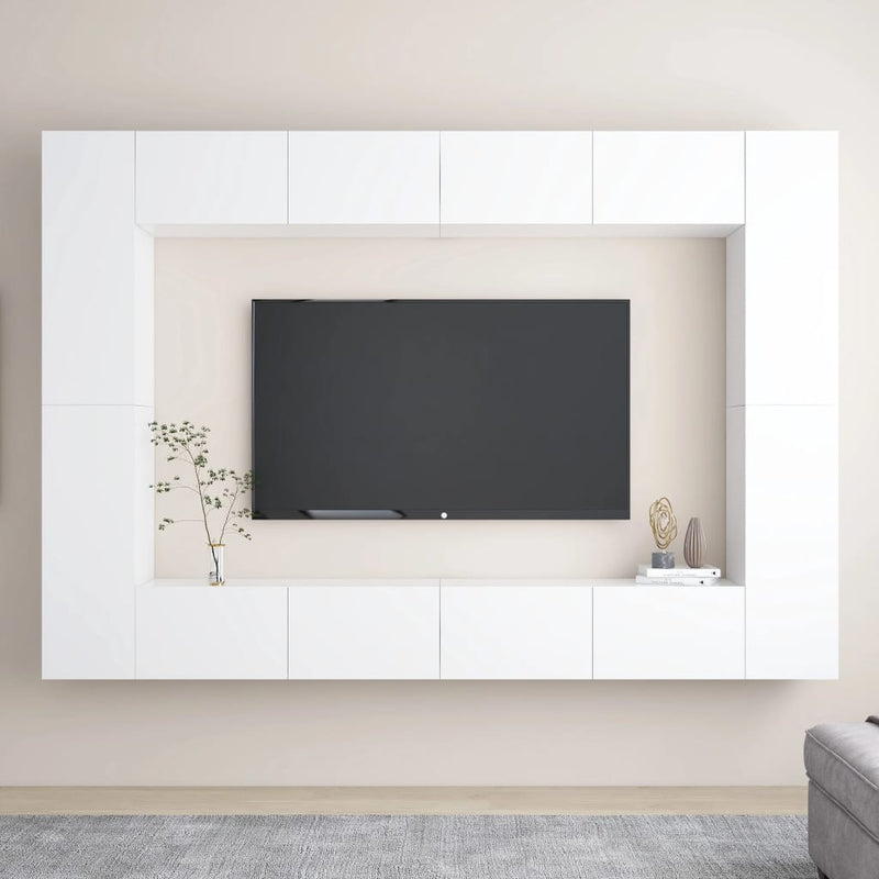 8 Piece TV Cabinet Set White Chipboard