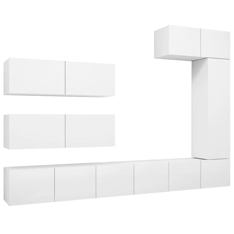 7 Piece TV Cabinet Set White Chipboard