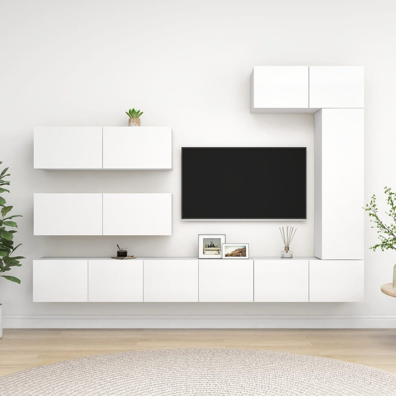 7 Piece TV Cabinet Set White Chipboard