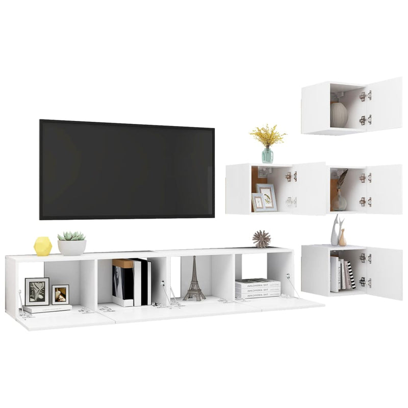 6 Piece TV Cabinet Set White Chipboard