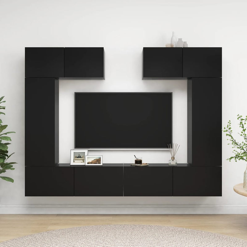 6 Piece TV Cabinet Set Black Chipboard