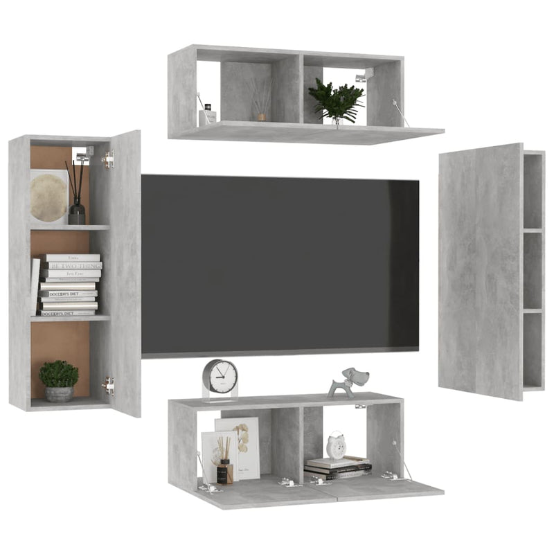 4 Piece TV Cabinet Set Concrete Gray Chipboard