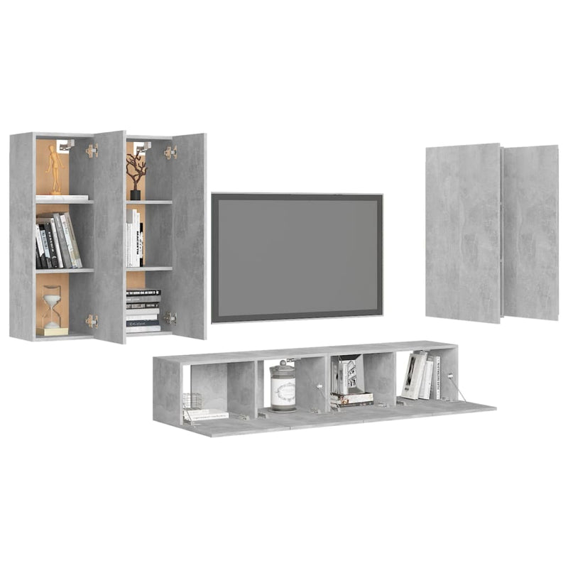 6 Piece TV Cabinet Set Concrete Gray Chipboard