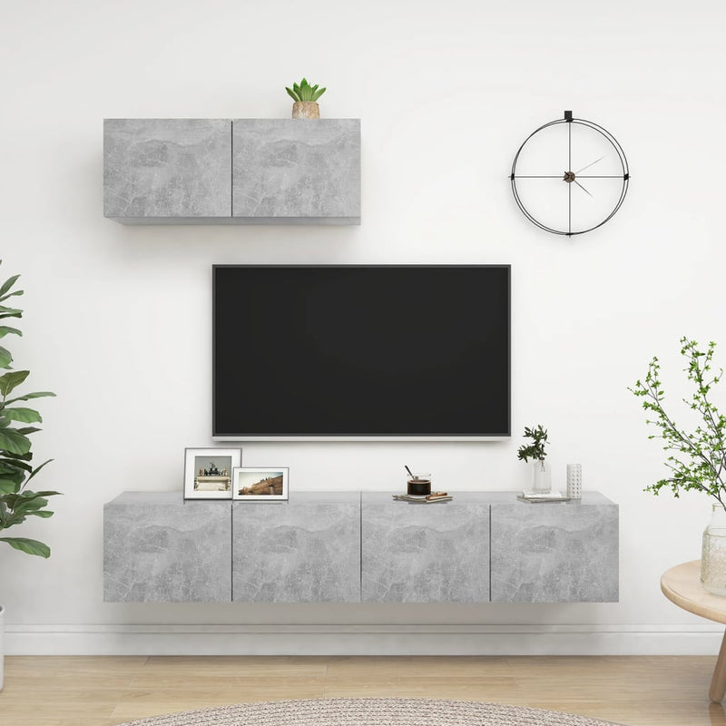 TV Cabinets 3 pcs Concrete Gray Chipboard