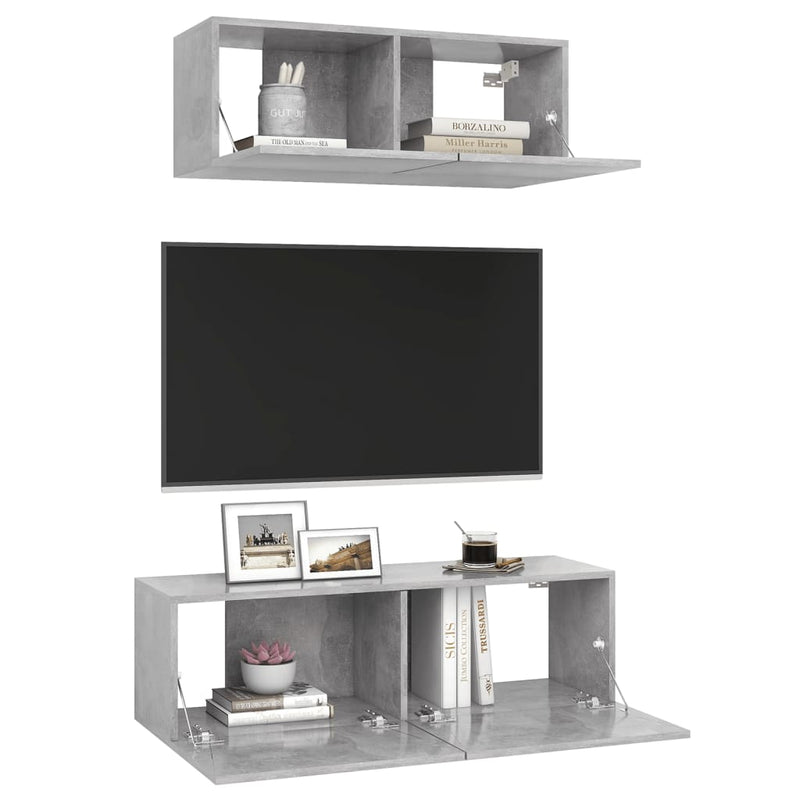 2 Piece TV Cabinet Set Concrete Gray Chipboard