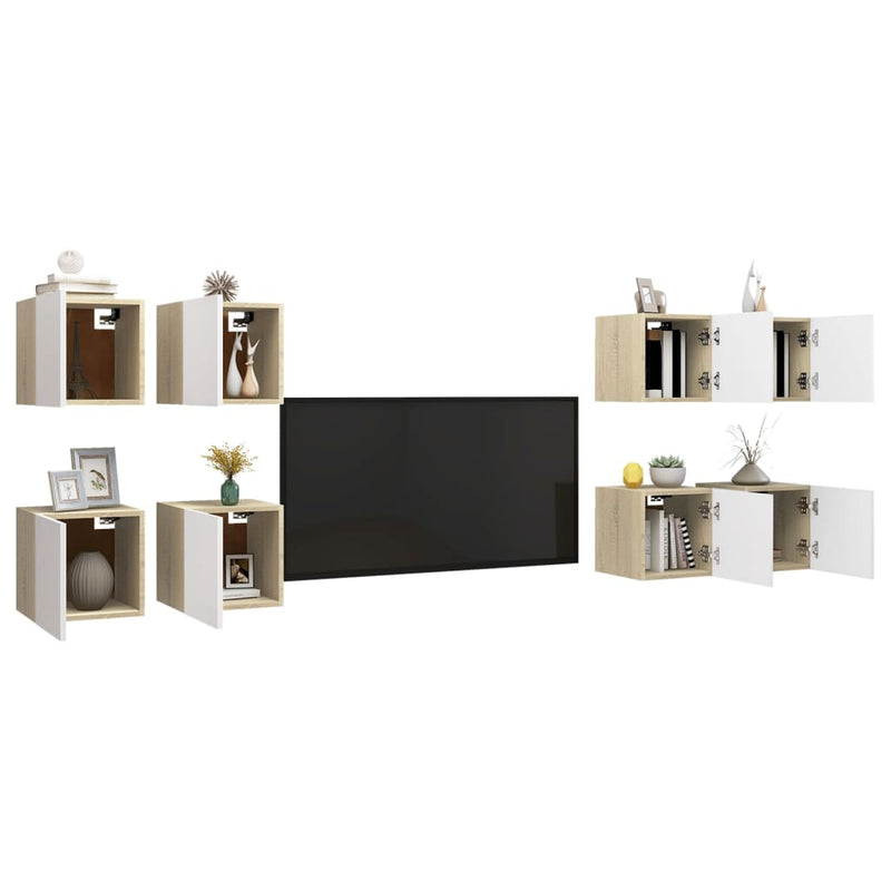 Wall Mounted TV Cabinets 8pcs White and Sonoma Oak 12"x11.8"x11.8"