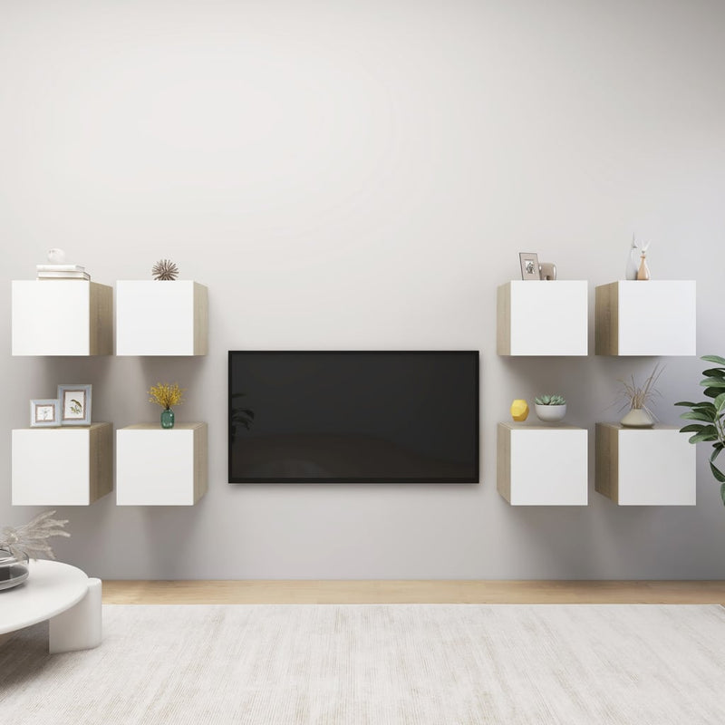 Wall Mounted TV Cabinets 8pcs White and Sonoma Oak 12"x11.8"x11.8"