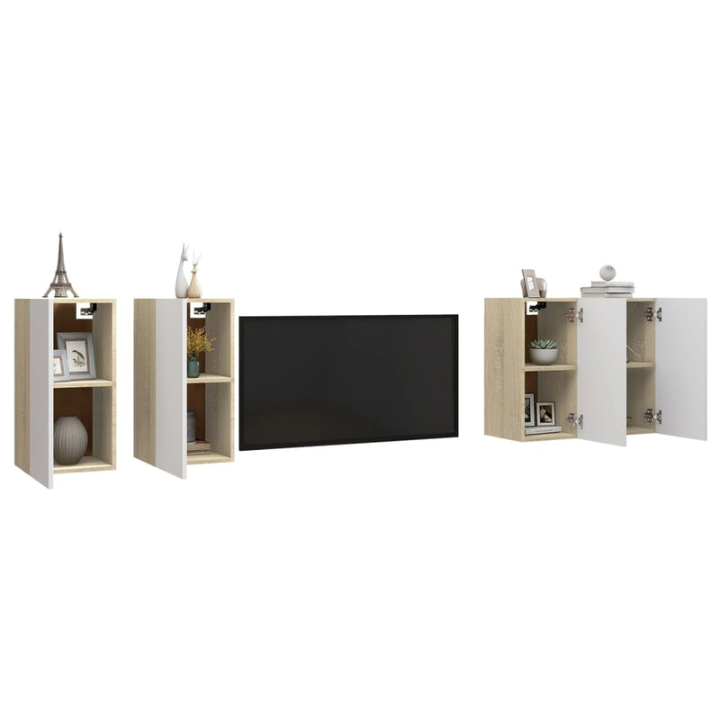 TV Cabinets 4 pcs White and Sonoma Oak 12"x11.8"x24" Chipboard