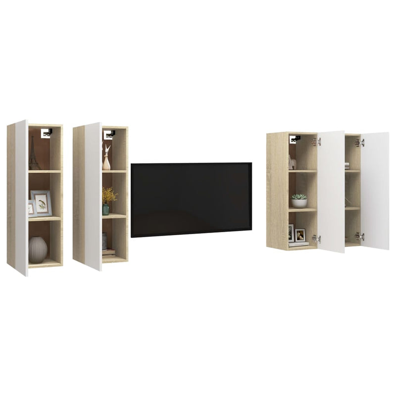 TV Cabinets 4 pcs White and Sonoma Oak 12"x11.8"x35.4" Chipboard