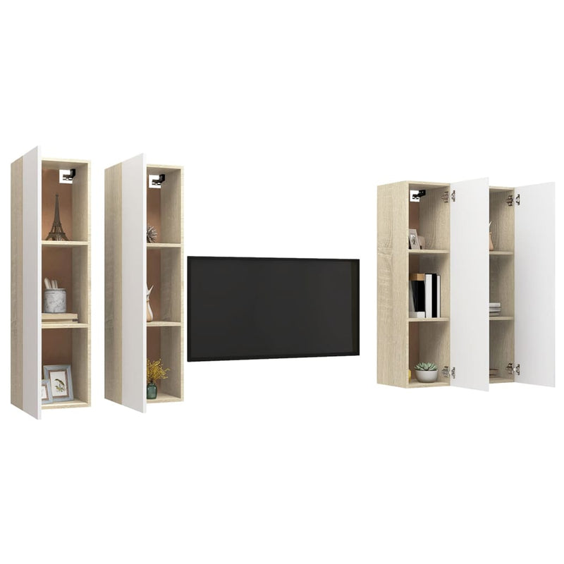 TV Cabinets 4 pcs White and Sonoma Oak 12"x11.8"x43.3" Chipboard
