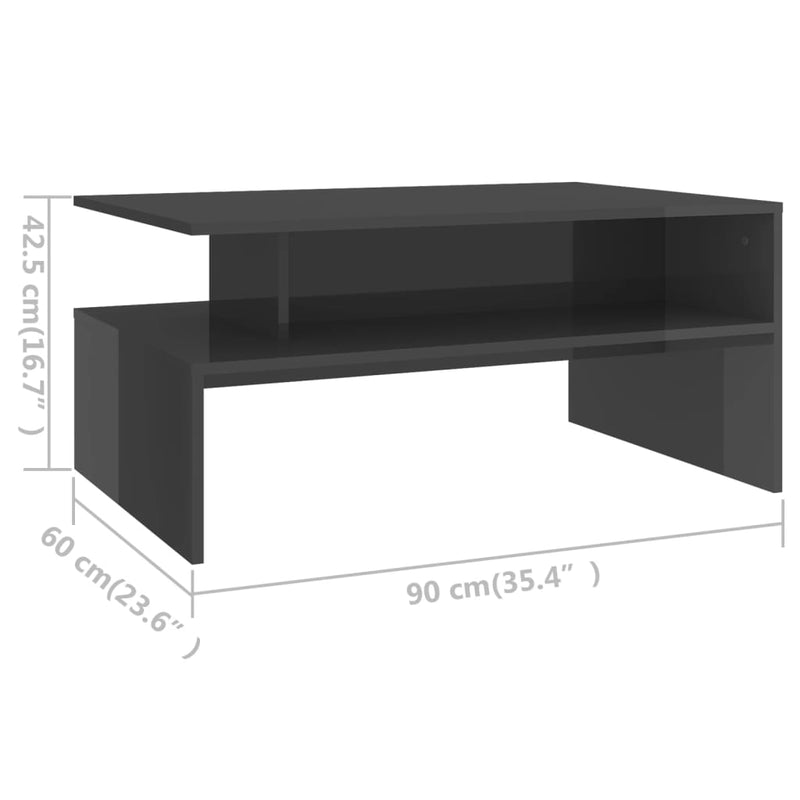 Coffee Table High Gloss Gray 35.4"x23.6"x16.7" Chipboard