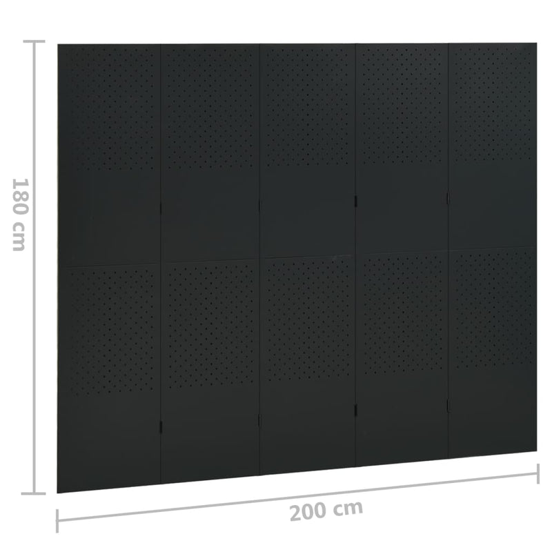 5-Panel Room Divider Black 78.7"x70.9" Steel