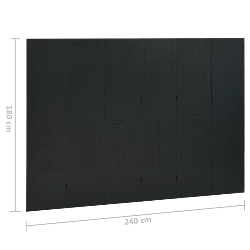6-Panel Room Divider Black 94.5"x70.9" Steel