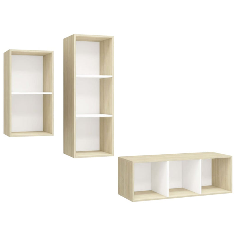 3 Piece TV Cabinet Set White and Sonoma Oak Chipboard