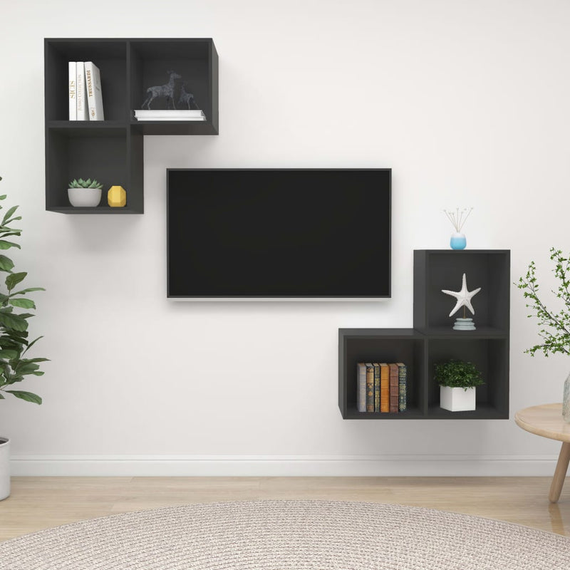 4 Piece TV Cabinet Set Gray Chipboard