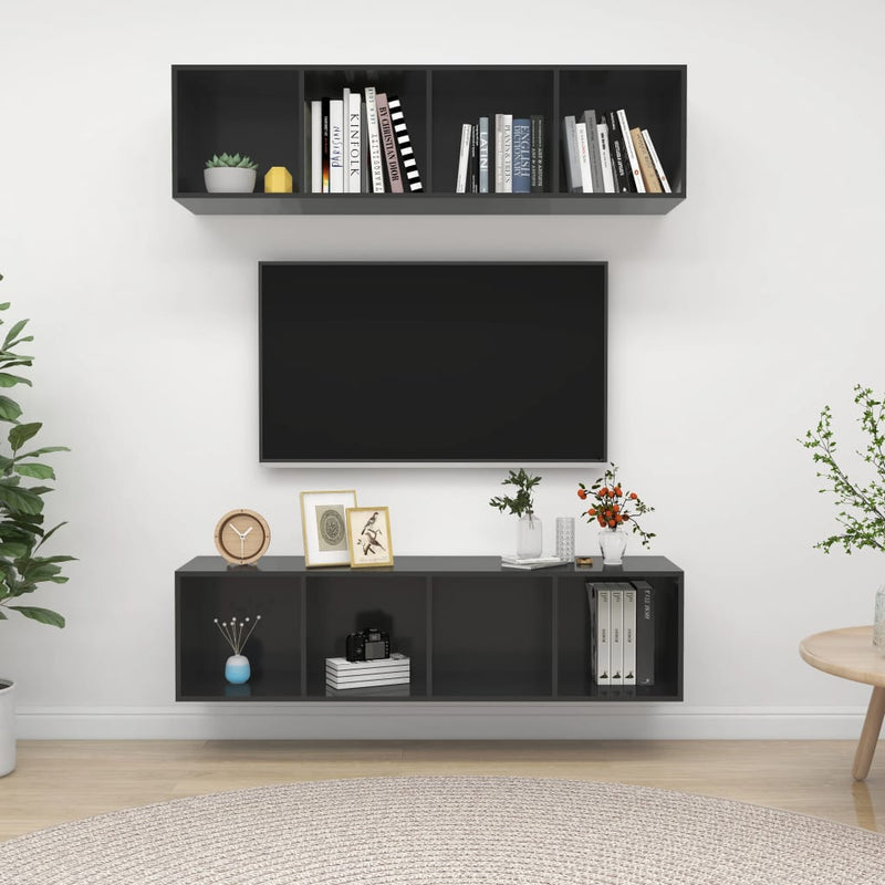 Wall-mounted TV Cabinets 2 pcs High Gloss Gray Chipboard