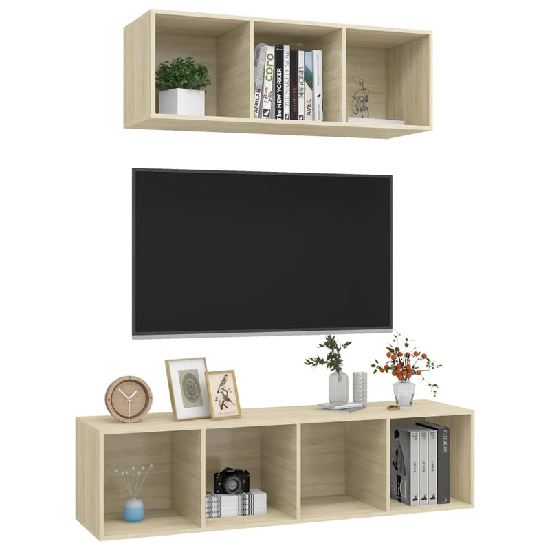 2 Piece TV Cabinet Set Sonoma Oak Chipboard