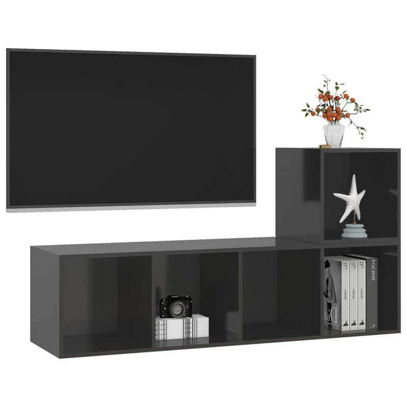2 Piece TV Cabinet Set High Gloss Gray Chipboard