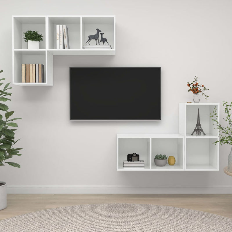 Wall-mounted TV Cabinets 4 pcs High Gloss White Chipboard