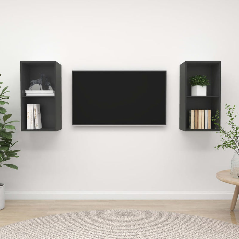 Wall-mounted TV Cabinets 2 pcs Gray Chipboard