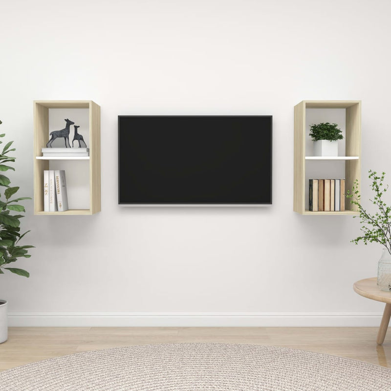 Wall-mounted TV Cabinets 2 pcs White and Sonoma Oak Chipboard