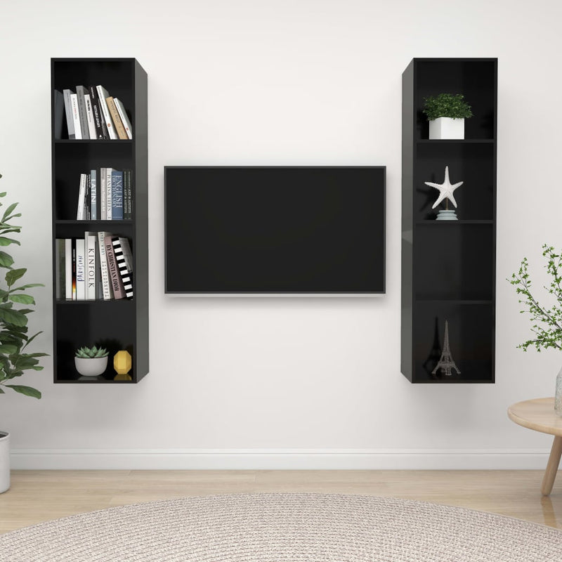 Wall-mounted TV Cabinets 2 pcs High Gloss Black Chipboard