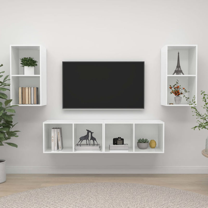 Wall-mounted TV Cabinets 4 pcs High Gloss White Chipboard