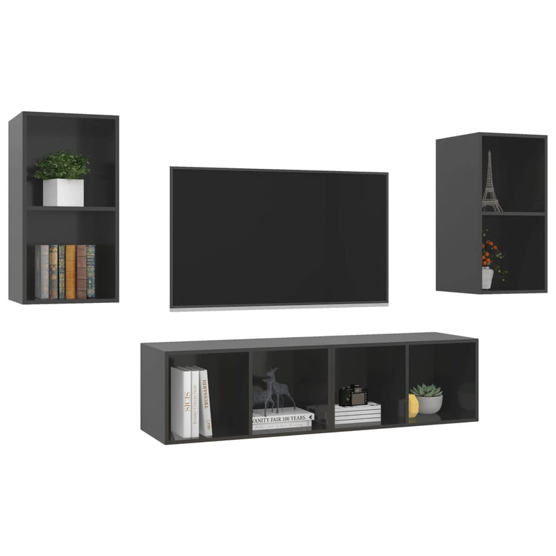Wall-mounted TV Cabinets 4 pcs High Gloss Gray Chipboard