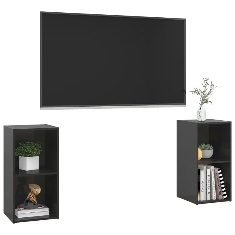 TV Cabinets 2 pcs High Gloss Black 28.3"x13.8"x14.4" Chipboard