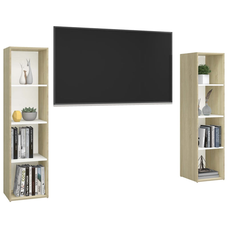 TV Cabinets 2 pcs White & Sonoma Oak 56.1"x13.8"x14.4" Chipboard