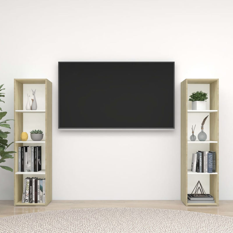 TV Cabinets 2 pcs White & Sonoma Oak 56.1"x13.8"x14.4" Chipboard