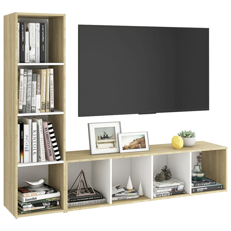 TV Cabinets 2pcs White & Sonoma Oak 56.1"x13.8"x14.4" Chipboard