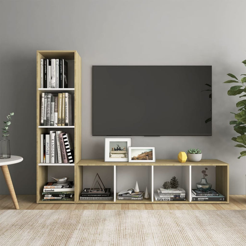 TV Cabinets 2pcs White & Sonoma Oak 56.1"x13.8"x14.4" Chipboard